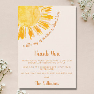 Cartão De Agradecimento Ray do Chá de fraldas Sunshine Boho