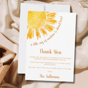 Cartão De Agradecimento Ray do Chá de fraldas Sunshine Boho