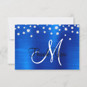 Cartão De Agradecimento Real Blue Ombre Rinoestone Confetti Monograma