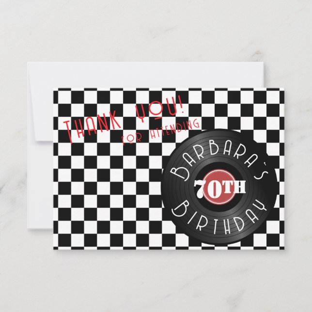 Cartão De Agradecimento Record Player Rock N Roll Themed Birthday Party (Frente)