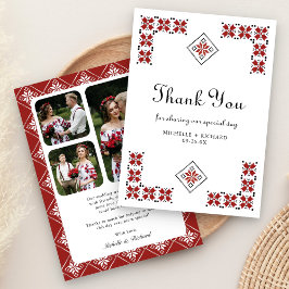 Cartão De Agradecimento Red and Black Ukrainian Embroidery Wedding