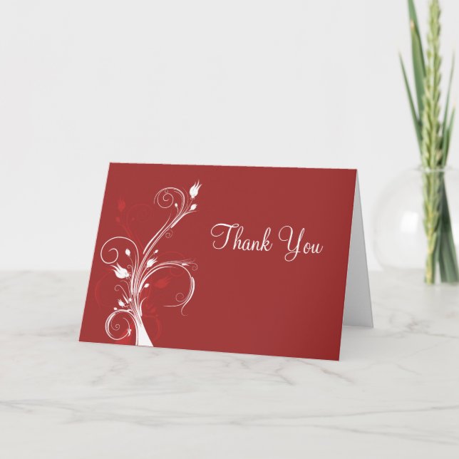 Cartão De Agradecimento Red and White Floral Thank You Card (Frente)
