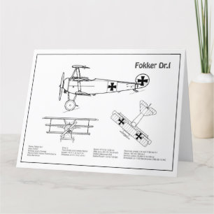 Cartão De Agradecimento Red Baron Fokker Dr. 1 - Avião Blueprint BD