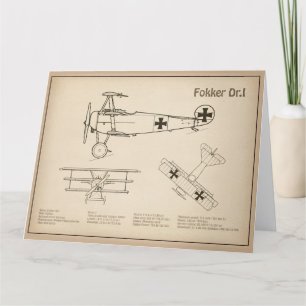Cartão De Agradecimento Red Baron Fokker Dr. 1 - Avião Blueprint SD