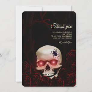 Cartão De Agradecimento Red Black floral negro crânio gótico escuro Hallow