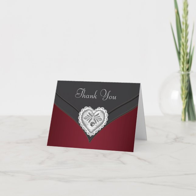 Cartão De Agradecimento Red Black Silver Diamond Heart Thank You Cards (Frente)