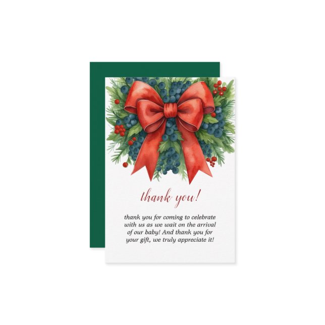 Cartão De Agradecimento Red Bow Baby Shower Christmas Brunch (Frente/Verso In Situ)