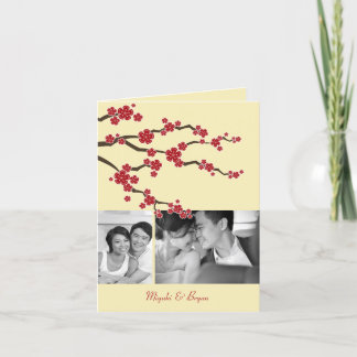 Cartão De Agradecimento Red Cherry Blossoms Sakura Elegante Casamento Asiá