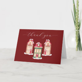 Cartão De Agradecimento Red Cute Snow Gingerbread Village Baby Shower 