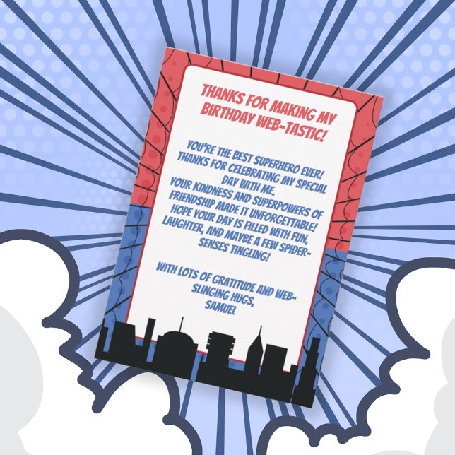 Cartão De Agradecimento Red e Blue Birday, super herói aranha (Criador carregado)