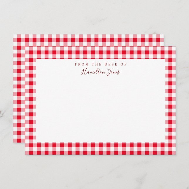 Cartão De Agradecimento Red Gingham Check Personal Stationery Obrigado (Frente/Verso)