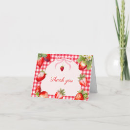 Cartão De Agradecimento Red Gingham Strawberries Baby Shower