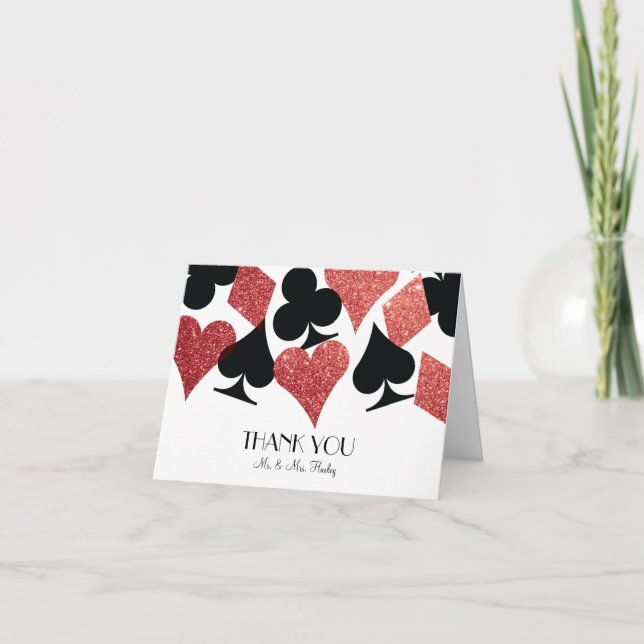 Cartão De Agradecimento Red Glitter Destiny Las Vegas Obrigado Yo (Frente)