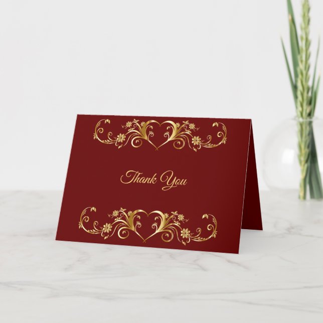 Cartão De Agradecimento Red Golden Geometric Elegant Wedding (Frente)