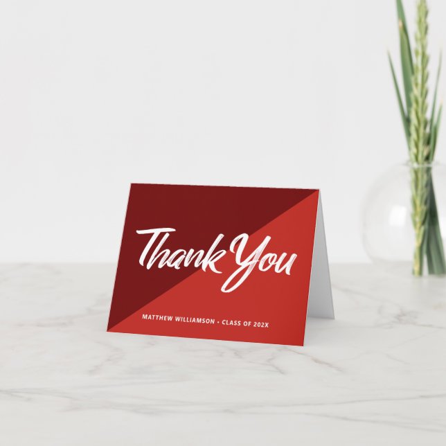 Cartão De Agradecimento Red Graduation Bold Script Cap Icon Retro Minimal (Frente)