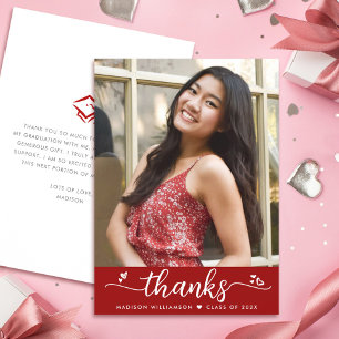 Cartão De Agradecimento Red Graduation Foto Script Elegant Hearn Modern