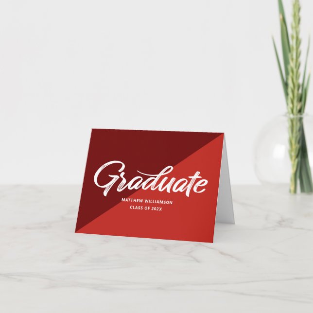 Cartão De Agradecimento Red Graduation Retro Bold Script Cap Icon Minimal (Frente)