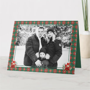 Cartão De Agradecimento Red Green Christmas One Photo Snowflake