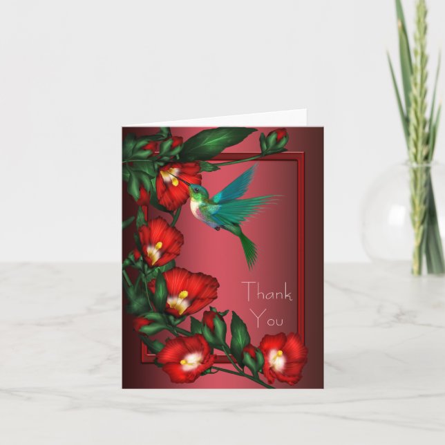 Cartão De Agradecimento Red Hibiscus Hummingbird Thank You Cards (Frente)