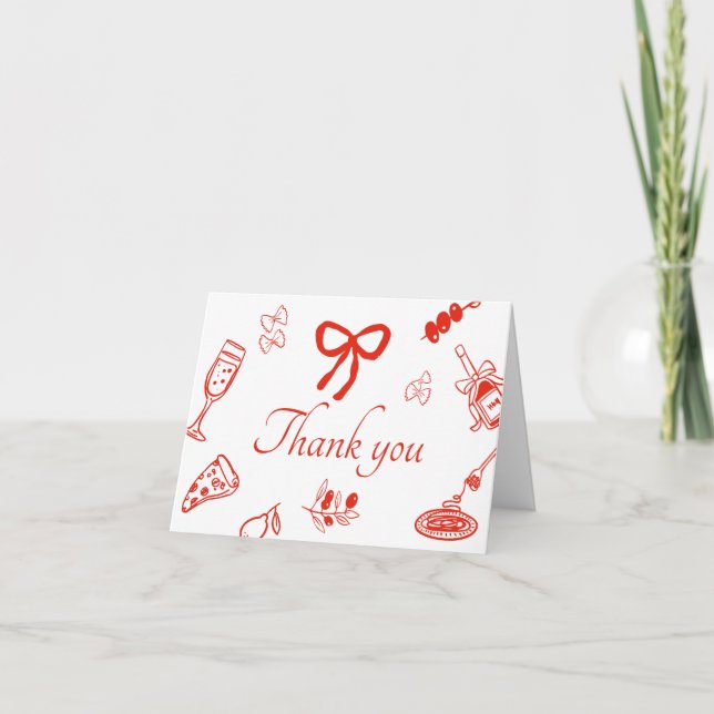 Cartão De Agradecimento Red Italian Hand Drawn Bridal Shower Thank you  (Frente)