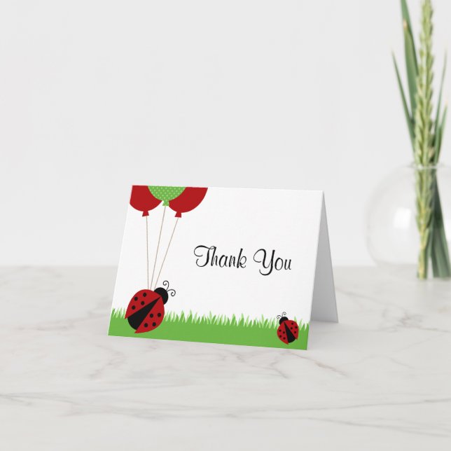 Cartão De Agradecimento Red Ladybug Balloons Thank You Note (Frente)