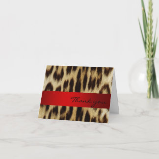 Cartão De Agradecimento Red Leopard Monogramas Stripes Obrigado Nota