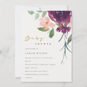 CARTÃO DE AGRADECIMENTO RED MARSALA BLUSH ROSA FLORAL CHÁ DE FRALDAS INVI