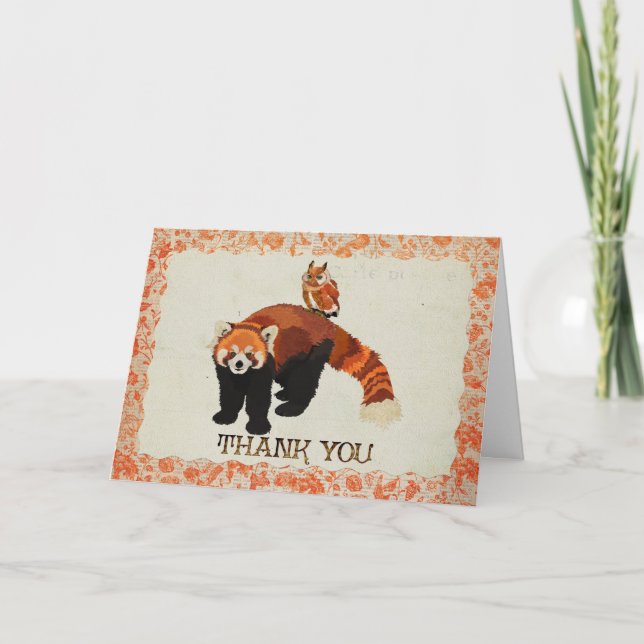 Cartão De Agradecimento Red Panda & Owl Thank You Card (Frente)
