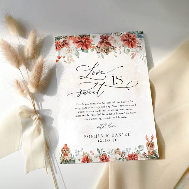 Cartão De Agradecimento Red Pinecone de inverno Casamento Flat Obrigado Ca (Criador carregado)