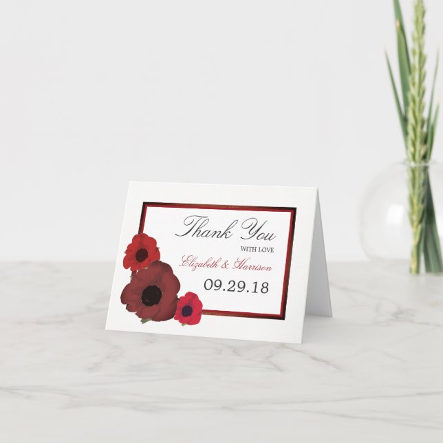 Cartão De Agradecimento Red Poppies and Burlap Wedding Thank You (Frente)