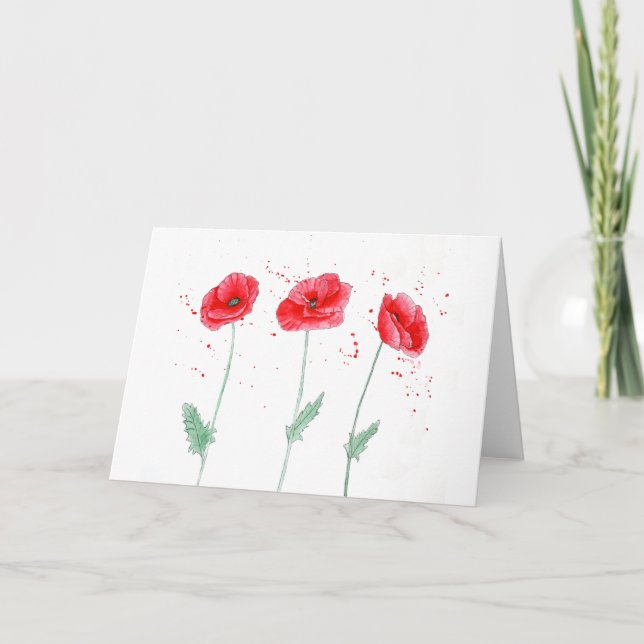 Cartão De Agradecimento Red Poppies in Watercolors (Frente)