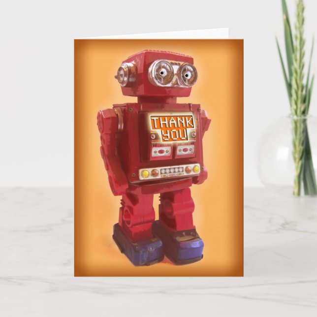 Cartão De Agradecimento Red Robot Obrigado (Frente)