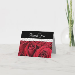 Cartão De Agradecimento Red Roses and Hearts Thank You Card