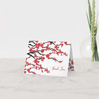 Cartão De Agradecimento Red Sakura Flowers Cherry Blossoms Casamento Asiát