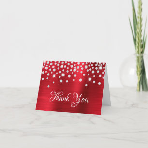 Cartão De Agradecimento Red Satin Gradient Foil Diamond Confetti