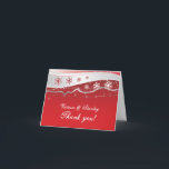 Cartão De Agradecimento Red, silver grey winter wedding Thank You<br><div class="desc">Red, silver grey, white snowflake winter wedding Thank You photo note card, featuring a waved band in silver gray with stars and red elegant snowflakes on glowing gradient red background and your photo on the inside left. Modern and contemporary yet suitable for a traditional wedding. This elegant, classy and stylish...</div>