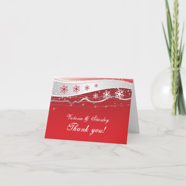 Cartão De Agradecimento Red, silver grey winter wedding Thank You (Frente)