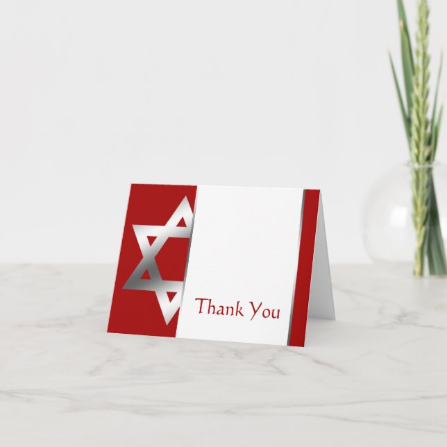Cartão De Agradecimento Red Silver Star of David Bar Mitzvah Thank You (Frente)