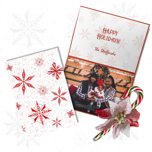 Cartão De Agradecimento Red Snow on White Canvas Design Christmas Card (Criador carregado)