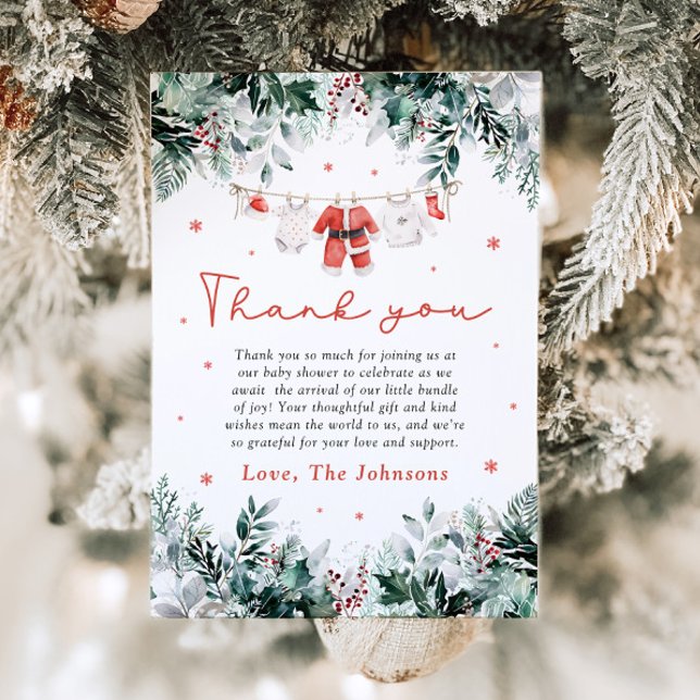 Cartão De Agradecimento Red Snow Winter Christmas Baby CloChá de fraldas (Criador carregado)