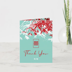 Cartão De Agradecimento Red & Turquoise Bamboo deixa casamento chinês do q