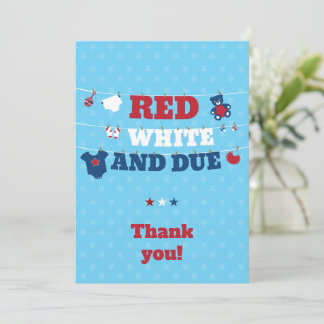 Cartão De Agradecimento Red White e due Chá de fraldas Clothesline 4 de ju
