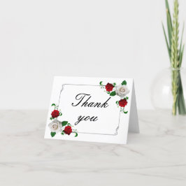 Cartão De Agradecimento Red & White Roses Christmas Wedding