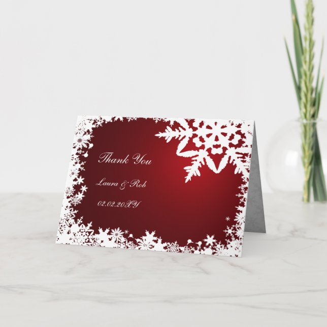 Cartão De Agradecimento red winter wedding Thank You (Frente)