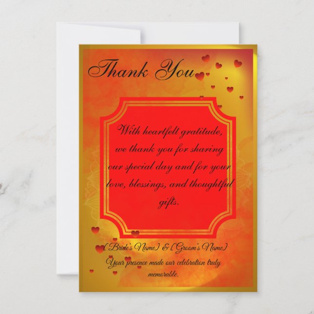 Cartão De Agradecimento Red & Yellow Wedding Thank You Card | Traditional  (Frente)