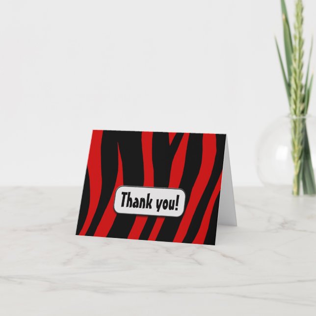 Cartão De Agradecimento Red Zebra Print "Thank you!" note card (Frente)