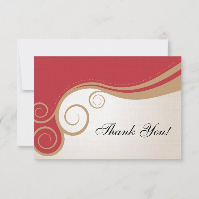 Cartão De Agradecimento Redemoinho Dourado no vermelho e no obrigado do (Frente)