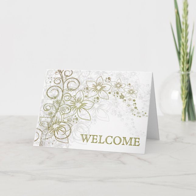 Cartão De Agradecimento Redemoinho Verde com Flores de Boas-Vindas (Frente)