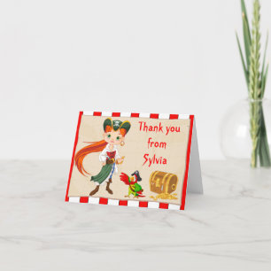 Cartão De Agradecimento Redhead Pirate Girl Birthday Thank You Note Card