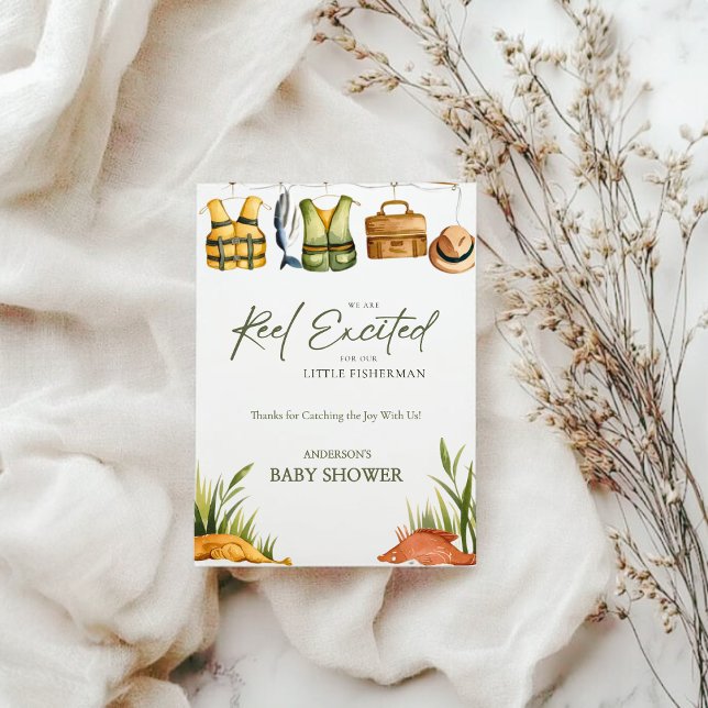 Cartão De Agradecimento Reel Excited Little Fisherman Baby Shower  (Criador carregado)